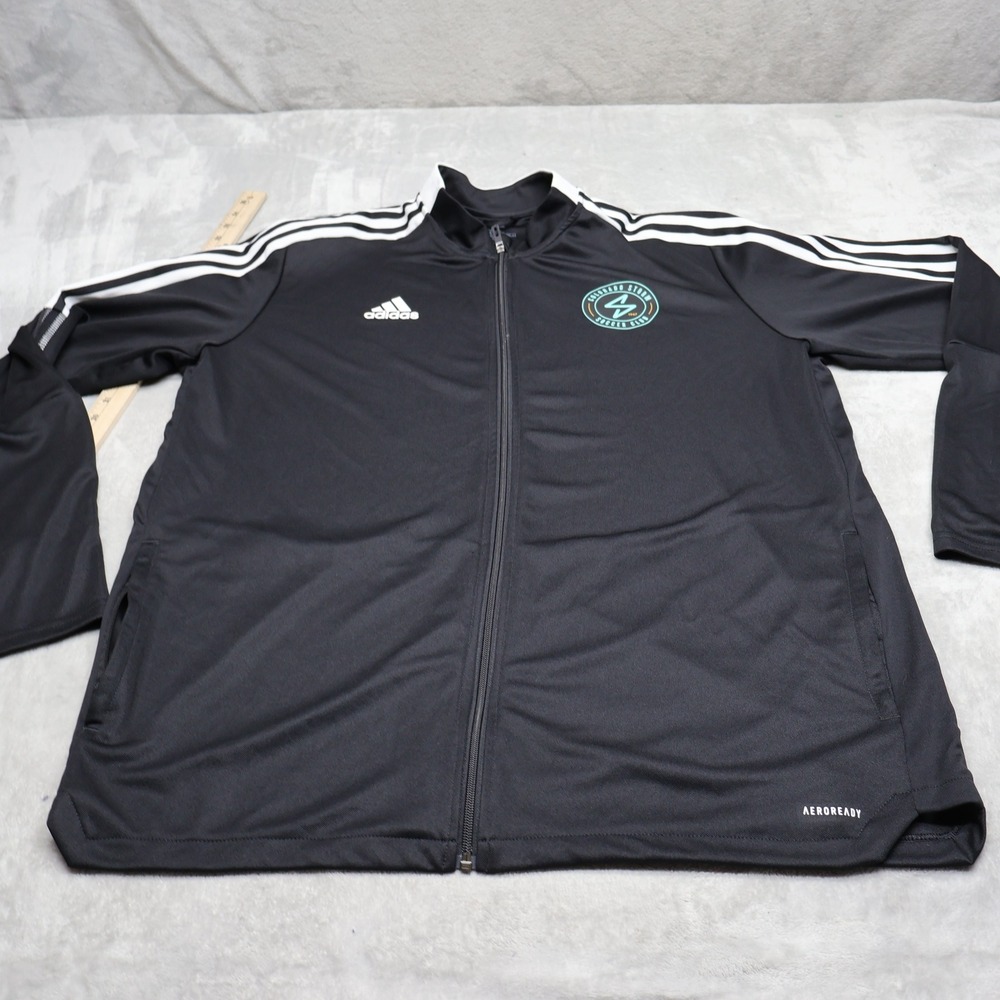 Adidas Jacket Mens 2XL Black AeroReady Primegreen Full Zip Athletic Track LOGO